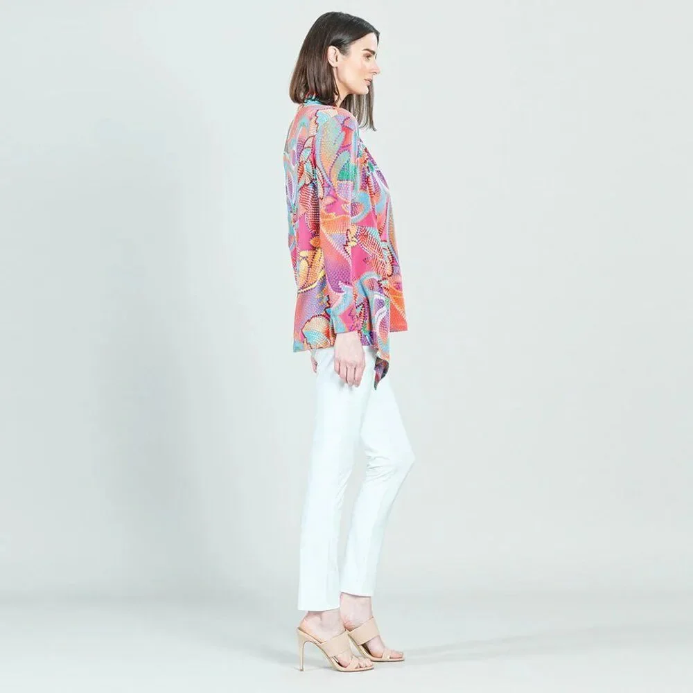 Clara SunWoo gorgeous Draped Tunic open Cardigan in Mosaic Petal Print LG vacay! - Picture 4 of 11
